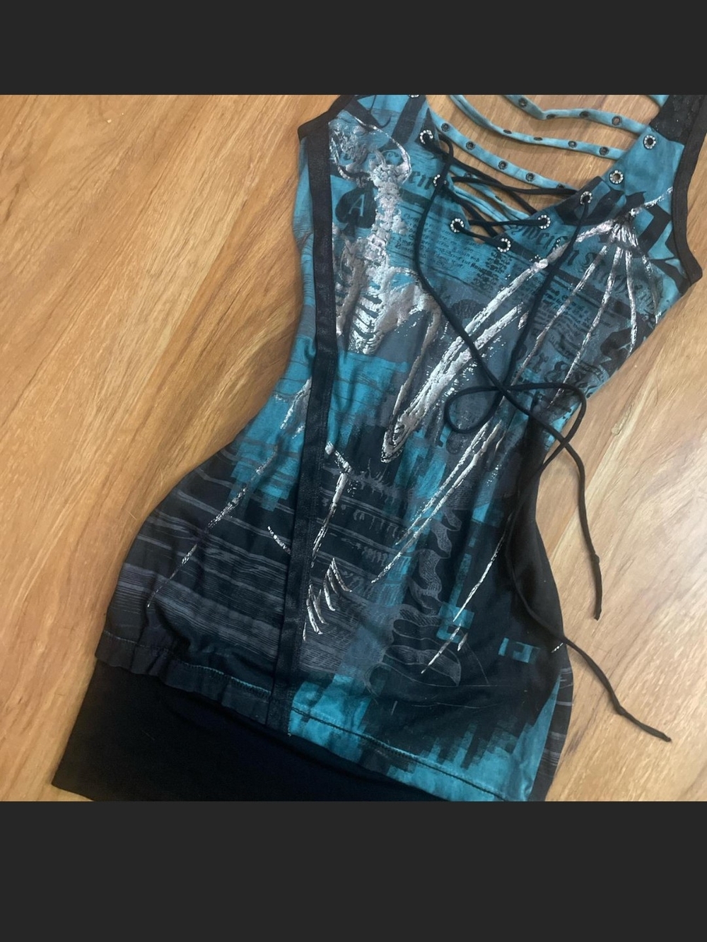 Salvage Vnt Sleeveless Teal Lace-Up Mini Dress With Mesh Cutout On Back So HOT! - Picture 3 of 8